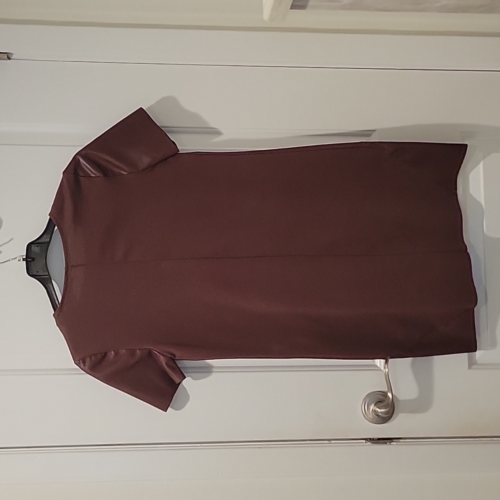 Zara Burgundy Faux Leather V-Neck Mini Dress - Size S - Picture 4 of 9